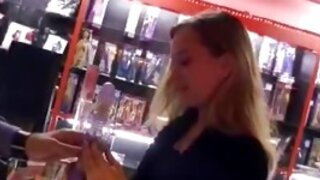 Kinky harlot is in the store trying to seduce this mister for sexual intercourse